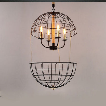 Iron Cage Retro Hemp Rope Pendant Lamp