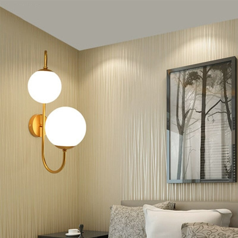 Double Glass Ball LED Bedroom Iron Wall Lamp