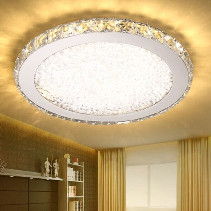 Dimming Round Stainless Steel Crystal Ceiling Lamp