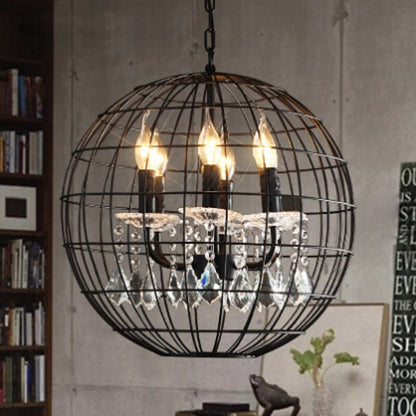 American Retro Iron Cage Hanging Chain Ball Pendant Lamp