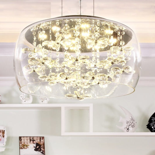 Furnishings Brief Modern K9 Crystal Flower Pendant Light Fixture