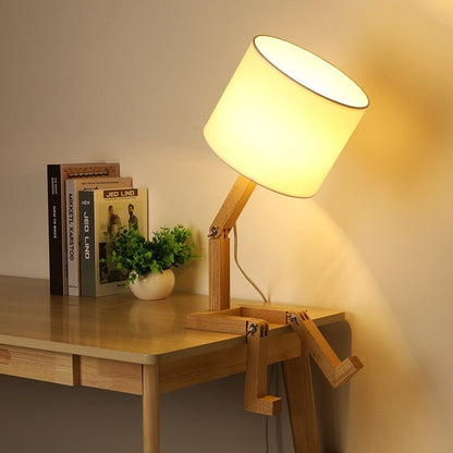 Robot Shape Modern Cloth Art Wood Desk Table Lamp