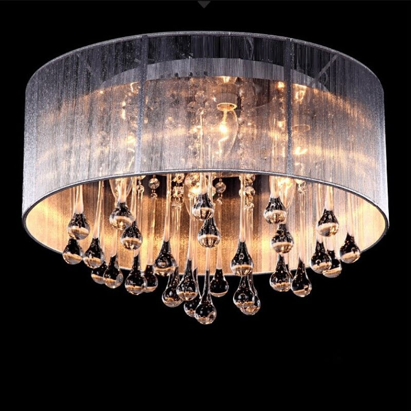 Modern European Fabric Shade Crystal Ceiling Lamp