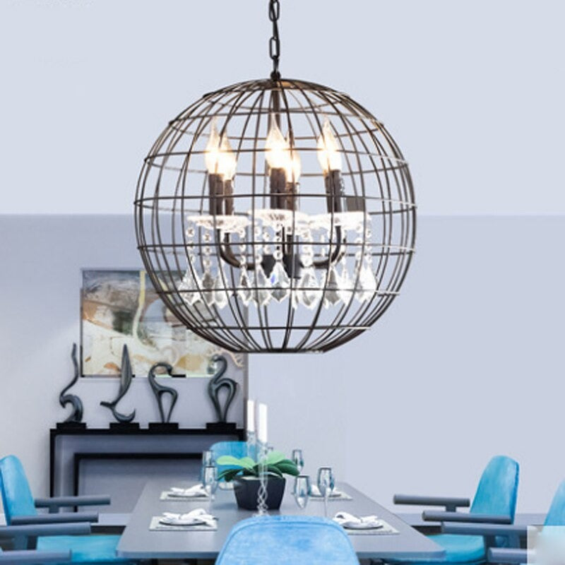 American Retro Iron Cage Hanging Chain Ball Pendant Lamp