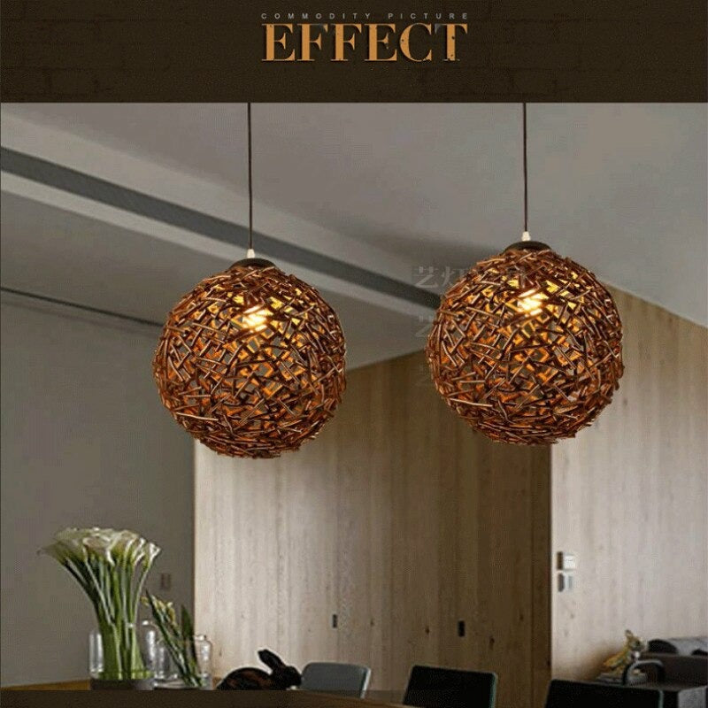 American Vintage Handicraft Woven Wood Pendant Light Fixture