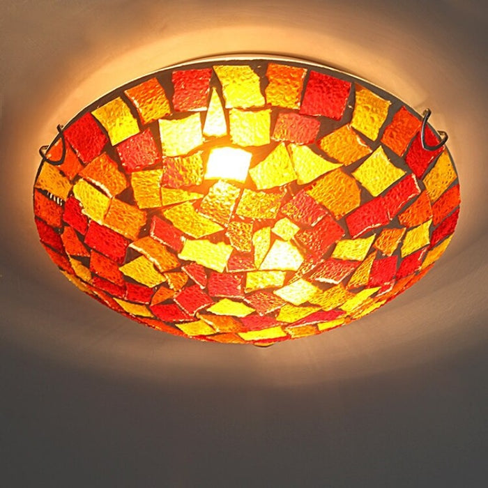 Tiffany Rustic Mosaic Colorful Glass LED Ceiling Lighting Fixture
