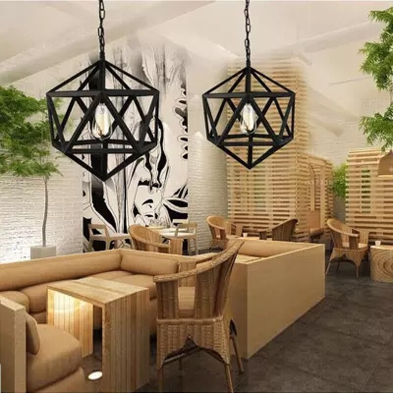 Retro Iron Polygon Industrial Chandelier Lighting Lamp