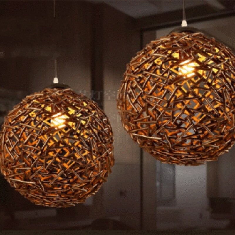 American Vintage Handicraft Woven Wood Pendant Light Fixture