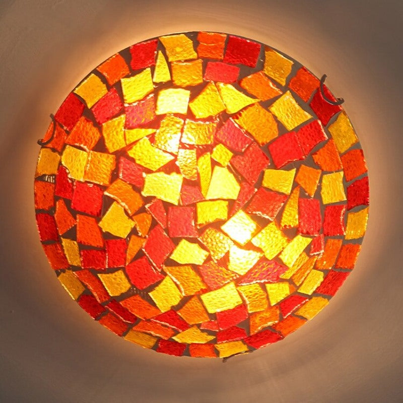 Tiffany Rustic Mosaic Colorful Glass LED Ceiling Lighting Fixture