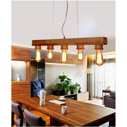 Simple And Creative Wooden Five-head Pendant Lamp