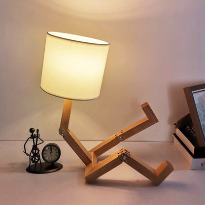 Robot Shape Modern Cloth Art Wood Desk Table Lamp