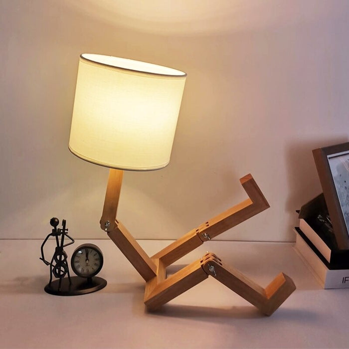 Robot Shape Modern Cloth Art Wood Desk Table Lamp