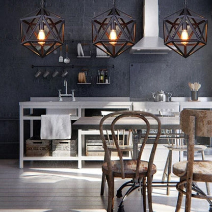 Retro Iron Polygon Industrial Chandelier Lighting Lamp