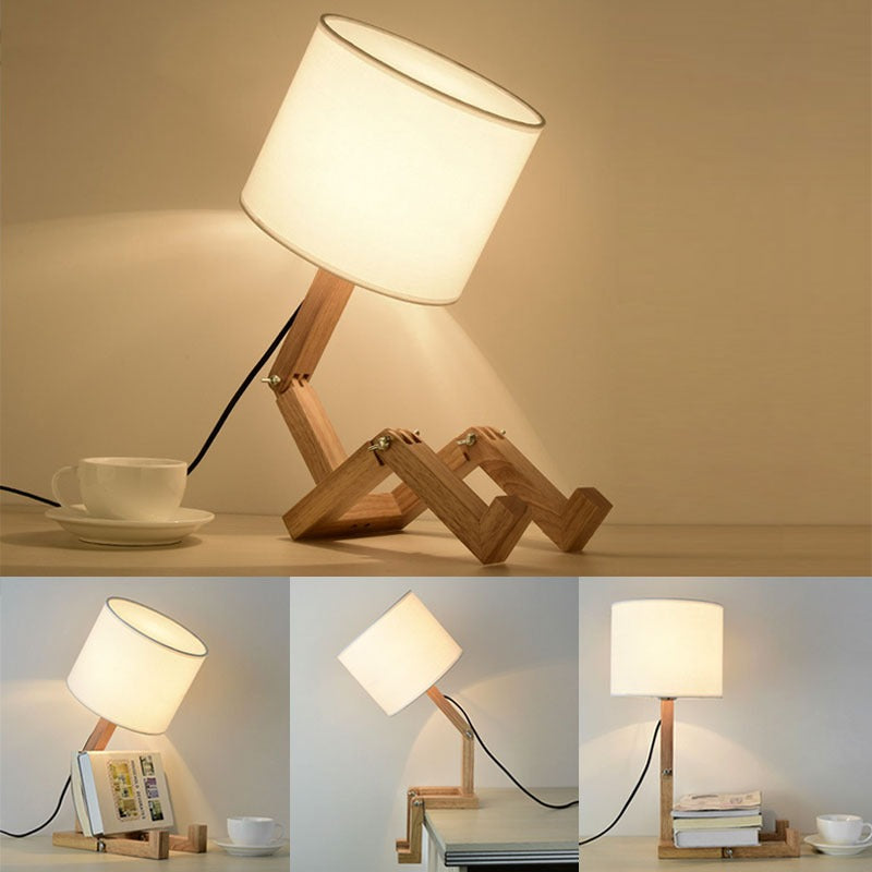 Robot Shape Modern Cloth Art Wood Desk Table Lamp