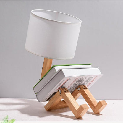 Robot Shape Modern Cloth Art Wood Desk Table Lamp