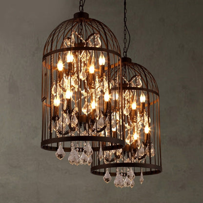 American Crystal Vintage Iron Bird Cage Chandelier