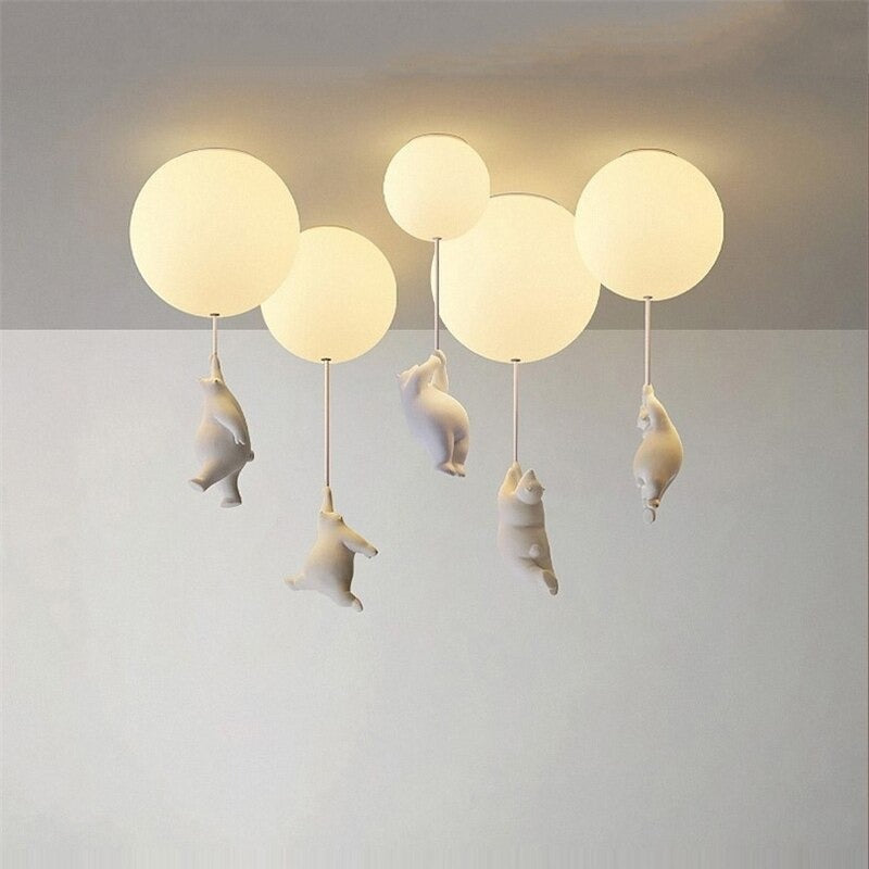 Flying Bear Glass Balloon LED E27 Kids Bedroom Ceiling Lamp