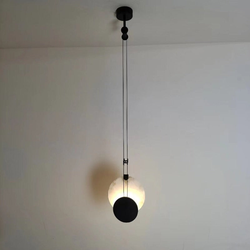 Black Paint Iron Disc Marble LED Light Pendant Lamp