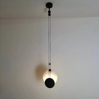 Black Paint Iron Disc Marble LED Light Pendant Lamp