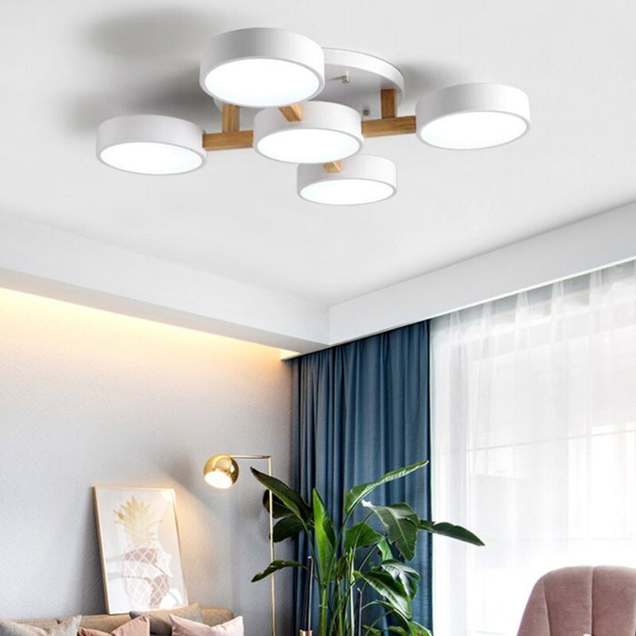 Modern Simple Metal Round Wood Ceiling Lamp