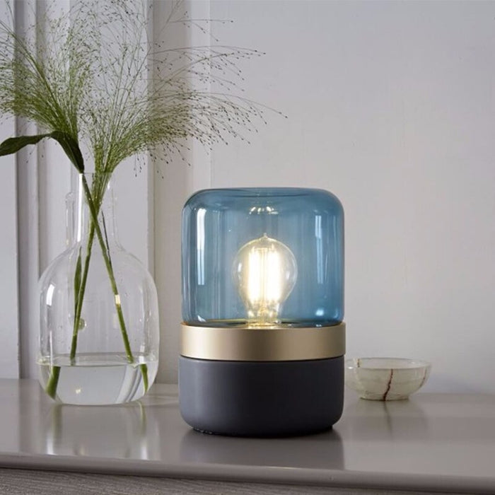 Modern Simple Blue Amber Glass LED Table Lamp