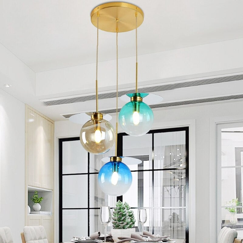 Modern Creative Gradient Color Glass Ball Pendant Lamp