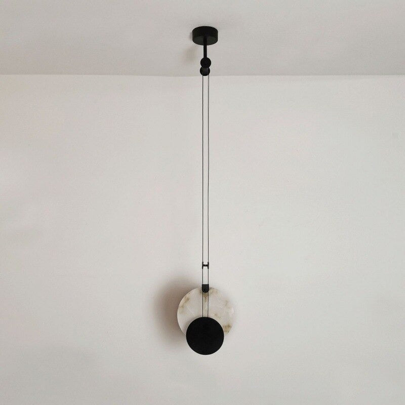 Black Paint Iron Disc Marble LED Light Pendant Lamp