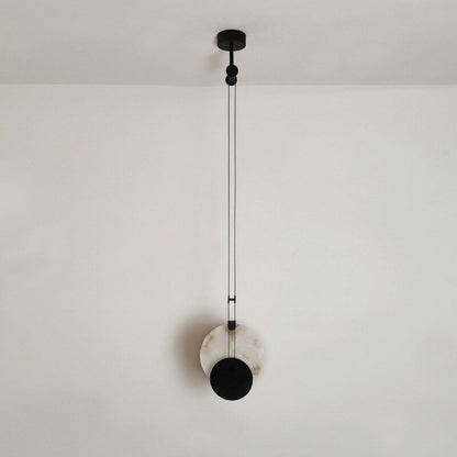 Black Paint Iron Disc Marble LED Light Pendant Lamp