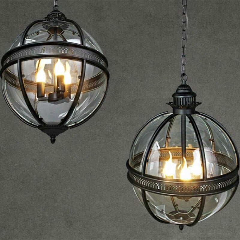 Retro Waterproof Garden Iron Glass Ball LED Outdoor Lamp