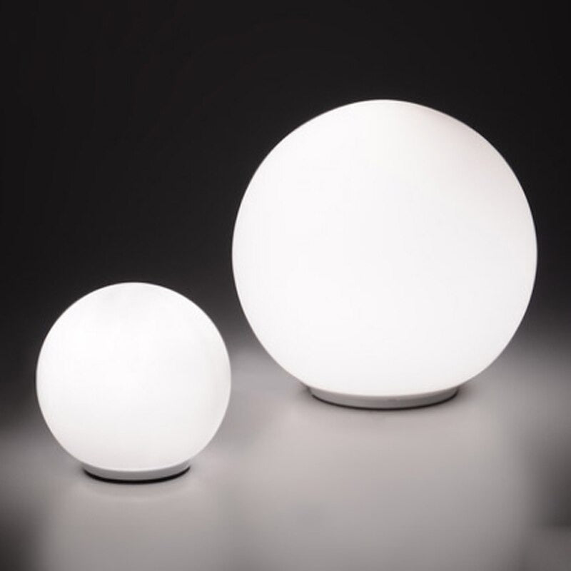 White Nordic Wood And Metal LED E27 Glass Ball Table Lamp