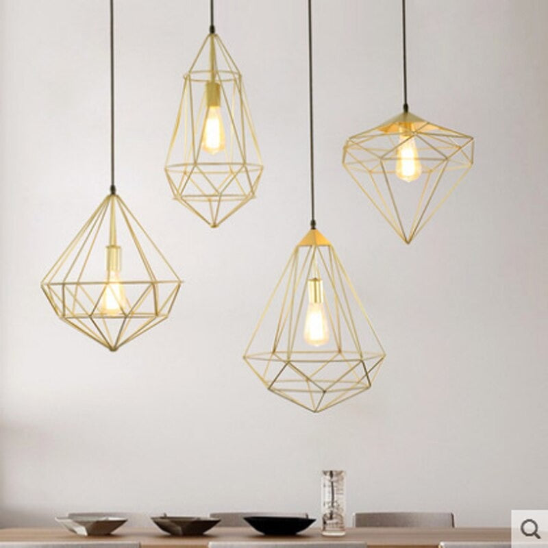 Nordic Polygon Diamond Hollow Lights E27 Pendant Lamp