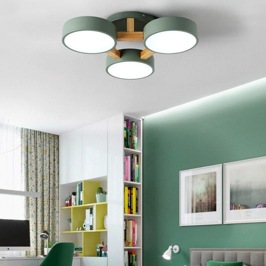 Modern Simple Metal Round Wood Ceiling Lamp