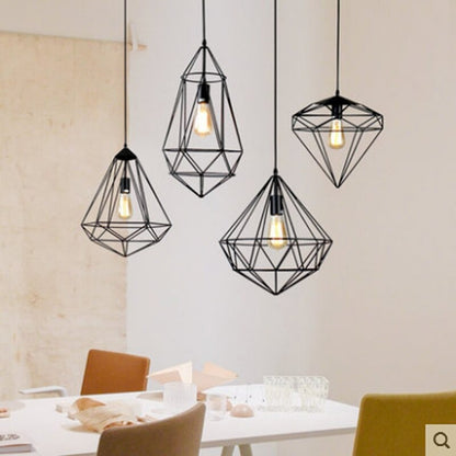 Nordic Polygon Diamond Hollow Lights E27 Pendant Lamp