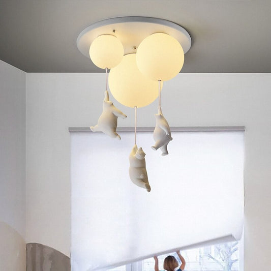 Flying Bear Glass Balloon LED E27 Kids Bedroom Ceiling Lamp