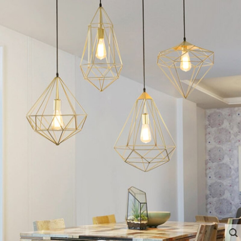 Nordic Polygon Diamond Hollow Lights E27 Pendant Lamp