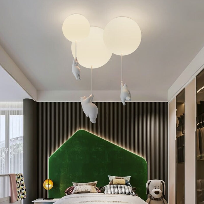 Flying Bear Glass Balloon LED E27 Kids Bedroom Ceiling Lamp