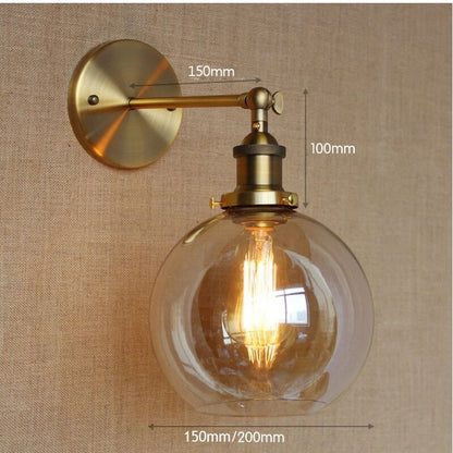 American Vintage Wall Lamps Glass Ball Retro Loft Wall Lamp