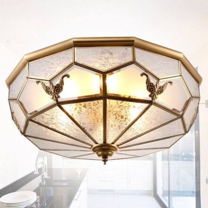 Europe Vintage Copper Glass Ceiling Light