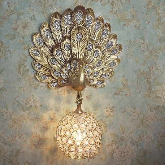 European Classical Peacock Gold Paint Wall Lamp