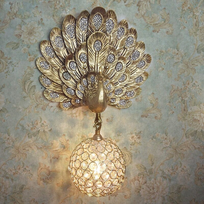 European Classical Peacock Gold Paint Wall Lamp