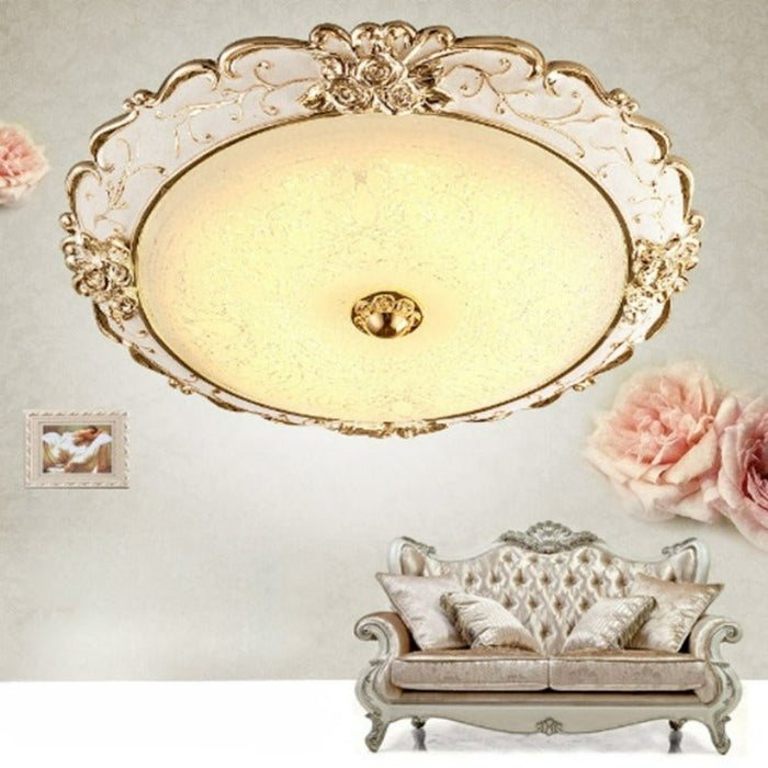 Golden Elegant Carved Glass Ceiling Lamp