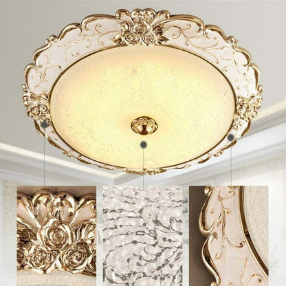 Golden Elegant Carved Glass Ceiling Lamp