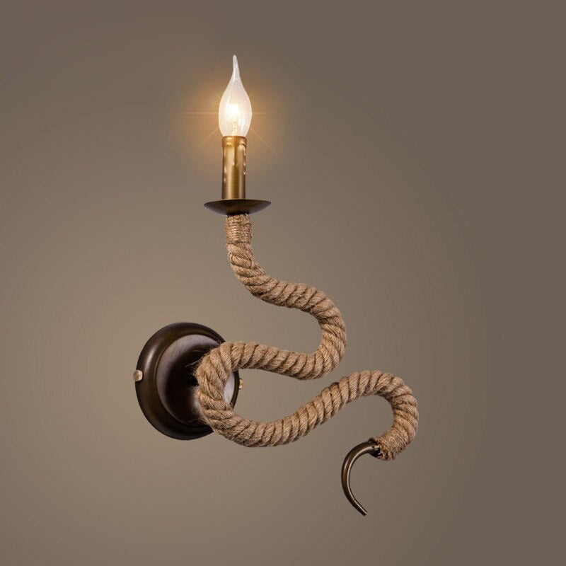 European Retro Antique Industrial Wind Rope Hemp Wall Light