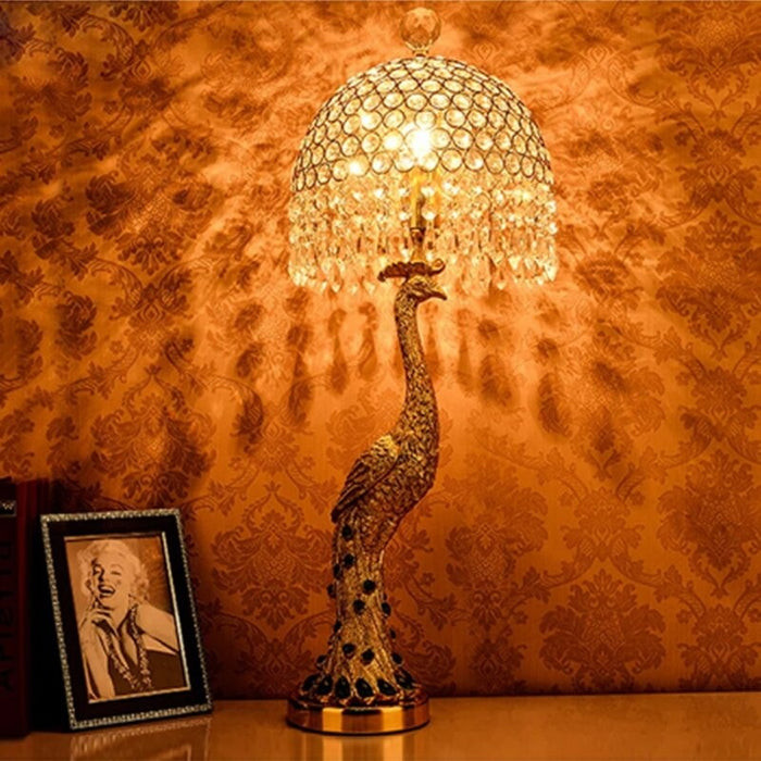 Golden Resin Peacock Table Lamp
