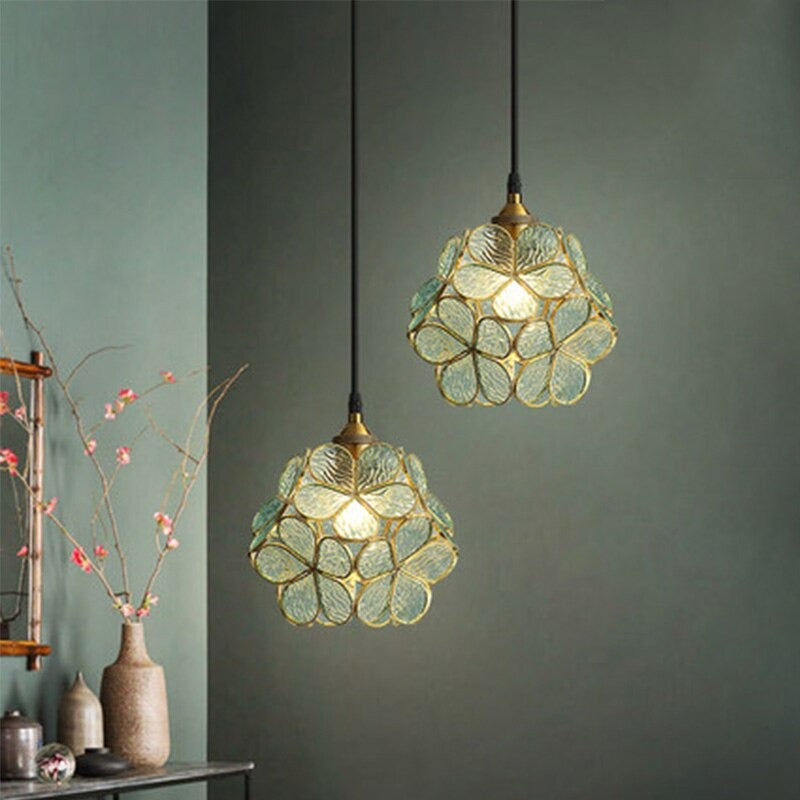 Modern Glass flower Copper Chandelier