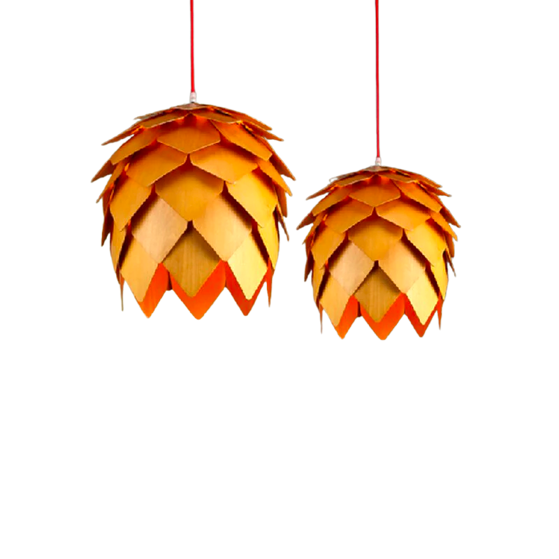 Oak Wooden Pine Shaped Pendant Light