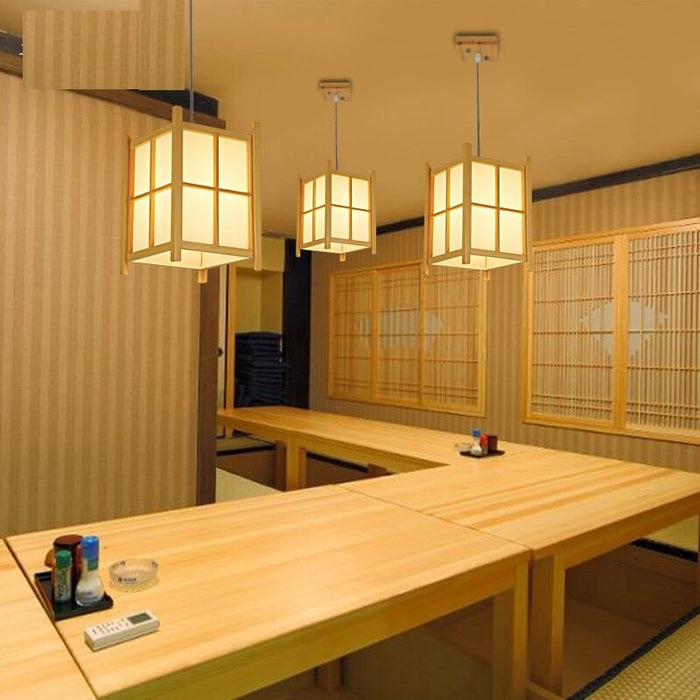 Japanese Tatami Wood Lantern LED Pendant Light