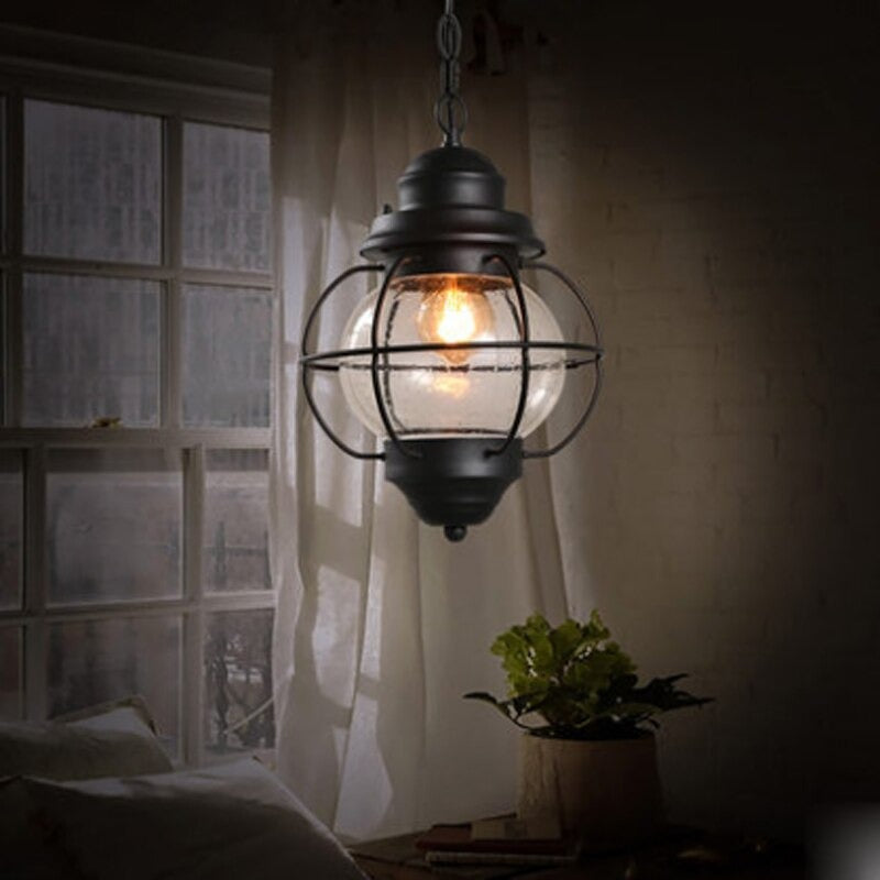 Black Retro Oval Glass Pendant Lamp