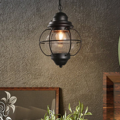 Black Retro Oval Glass Pendant Lamp