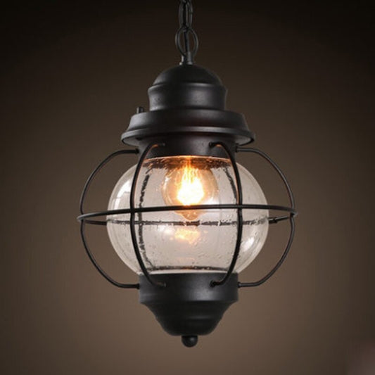 Black Retro Oval Glass Pendant Lamp